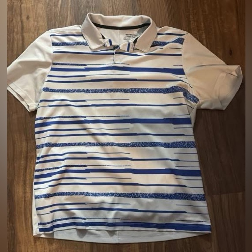 White & Blue Striped Nike Golf Polo Shirt